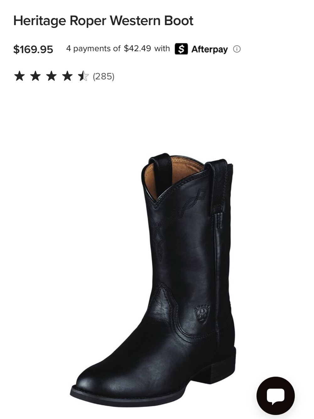 Ariat Black Heritage Roper Leather Western Cowboy Boots - Picture 4 of 10